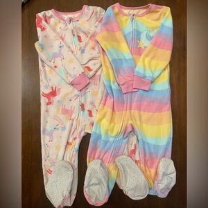 Kids Headquarters 3T Fleece Footed Pajamas Bundle Unicorn Rainbow Girls